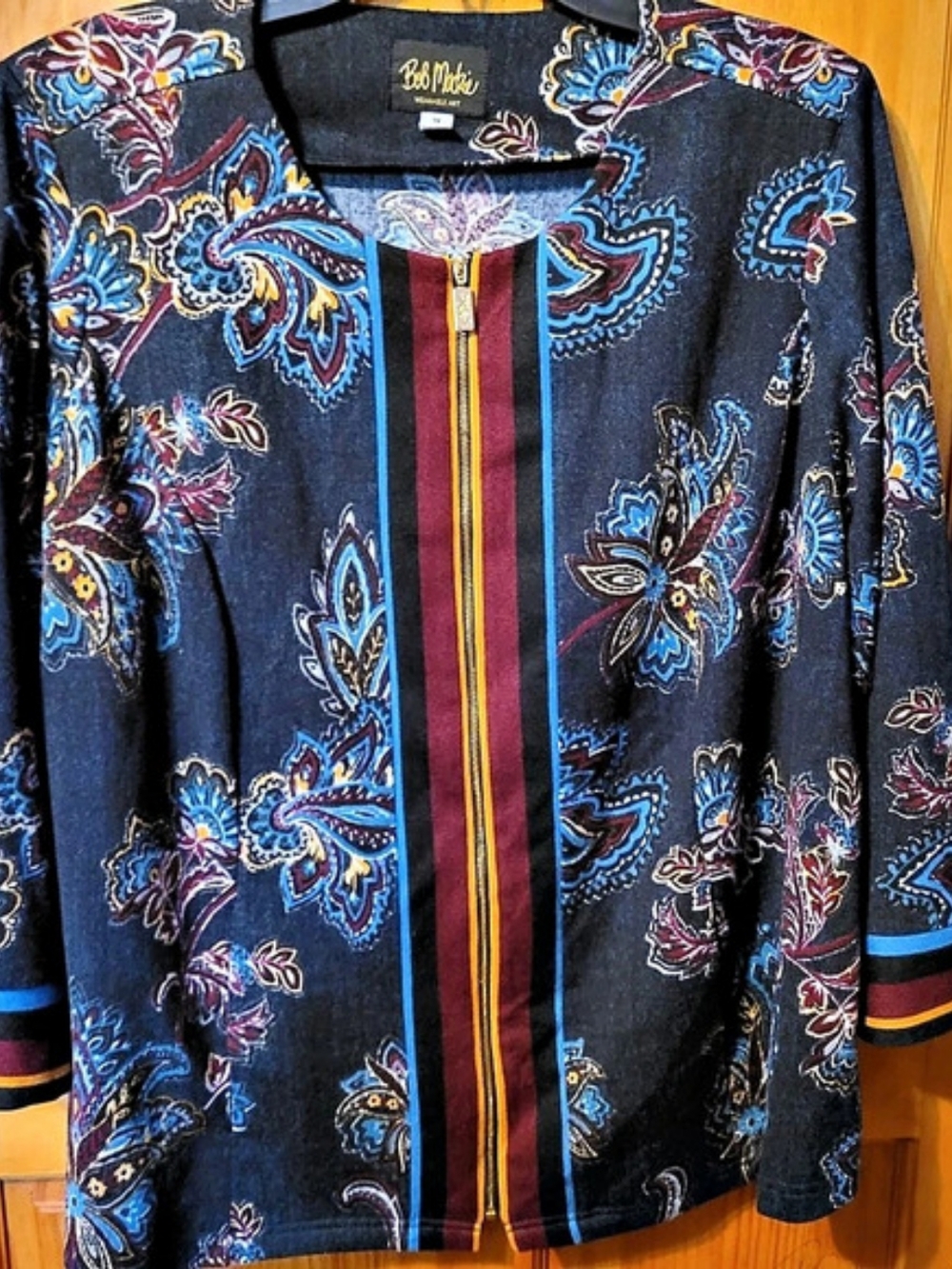 Bob Mackie Paisley Zip Tunic Black Blue Size 1X Like New
